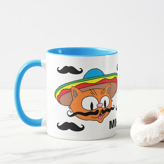 Personlig Senor Gato Handlebar Mustache Mugg (Med munk)