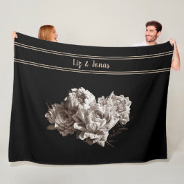 Personlig Sepia Peonies Large Storlek Black Fleecefilt