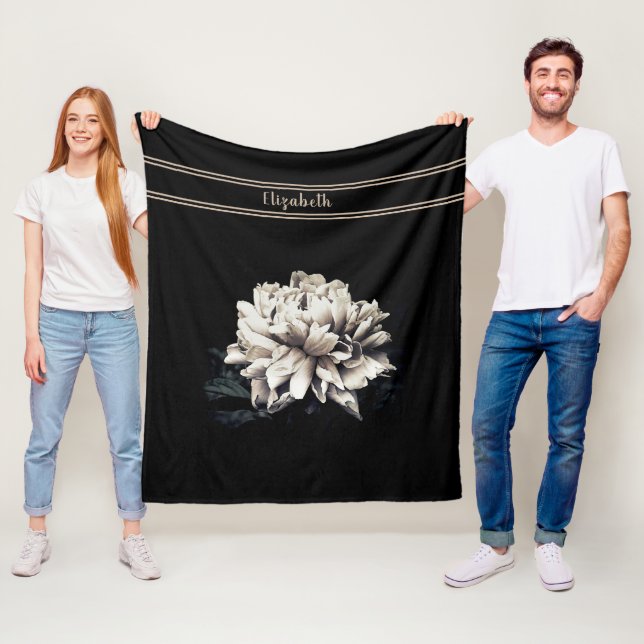 Personlig Sepia Peony Black Medium Storlek Fleecefilt (På plats)