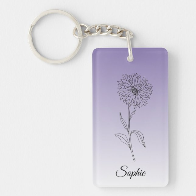 Personlig September Birkelände Aster Keychain (Framsidan)