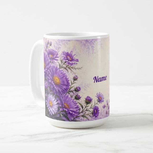 Personlig september födelsedagsblomma Aster  Kaffemugg (Framsida vänster)