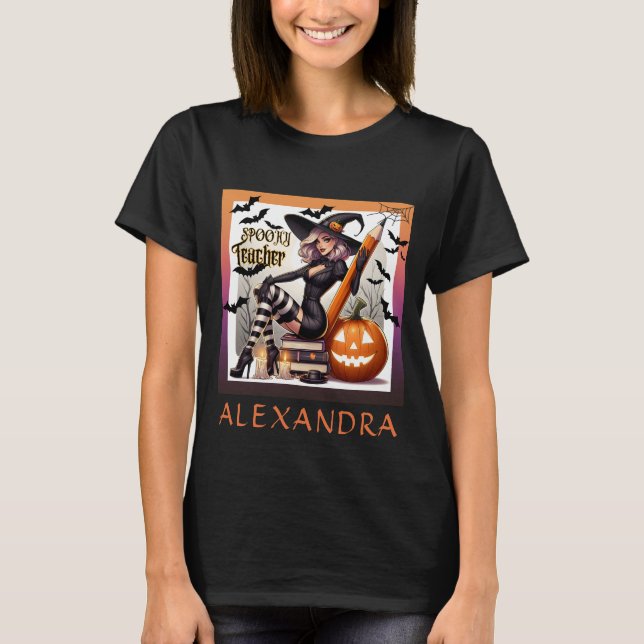 Personlig Sexy Spooky Teacher Halloween fest T Shirt (Framsida)