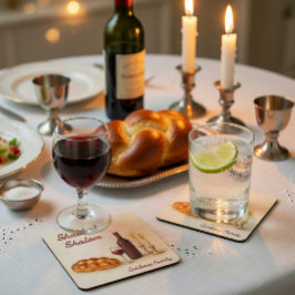 Personlig Shabbat Shalom Akvarell Kaffeunderlägg Underlägg Papper Kvadrat