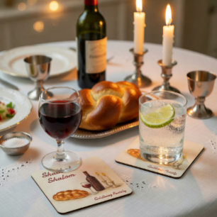 Personlig Shabbat Shalom Akvarell Kaffeunderlägg Underlägg Papper Kvadrat