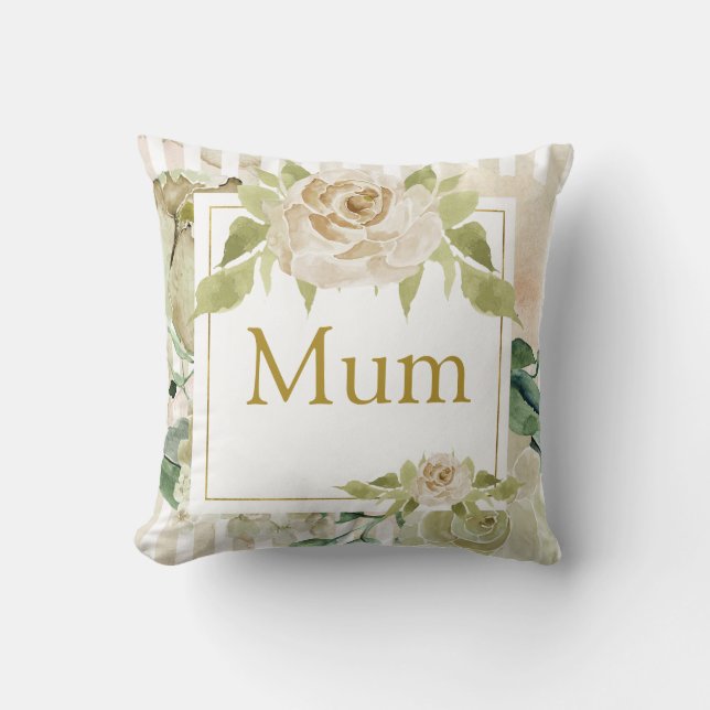Personlig shabby chic randig ros Mum Kudde (Framsida)