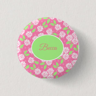 Personlig shabby chic rosa blommig knapp