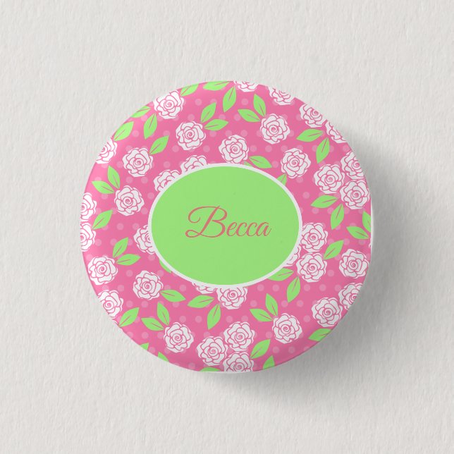 Personlig shabby chic rosa blommig knapp (Framsida)