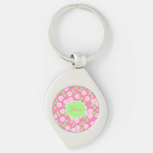 Personlig shabby chic rosa blommig swirl silverfärgad nyckelring