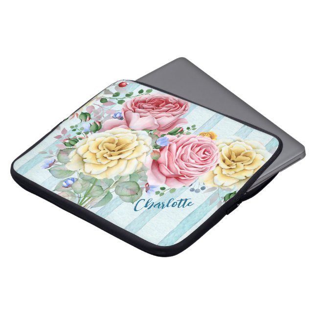 Personlig shabby chic rosbukett laptop fodral (Framsida topp)