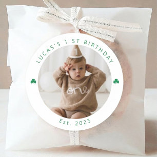 Personlig Shamrock Första Födelsedags Foto-dekal Runt Klistermärke