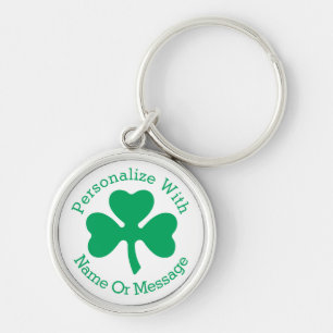 PERSONLIG Shamrock St patricks day Rund Silverfärgad Nyckelring