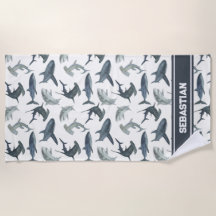 Personlig Shark Beach Towel | Vattenfärgshajar