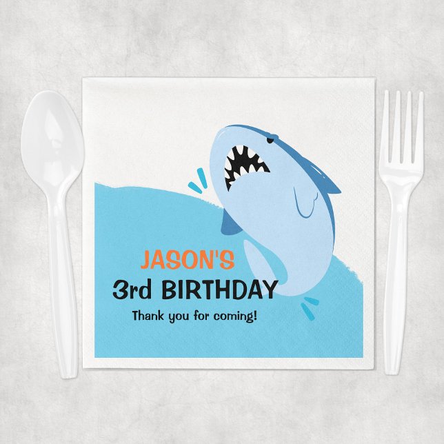 Personlig Shark Födelsedagsfest Kids Pappersservett (Personalized Shark Birthday Party Kids Napkins
)