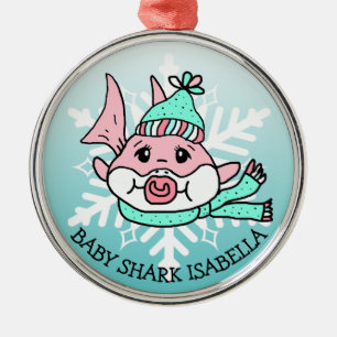 Personlig Shark och snöflake från Baby Julgransprydnad Metall