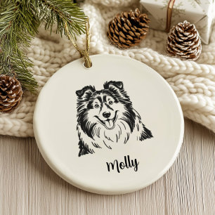Personlig Sheltie Hund Jul Julgransprydnad Keramik