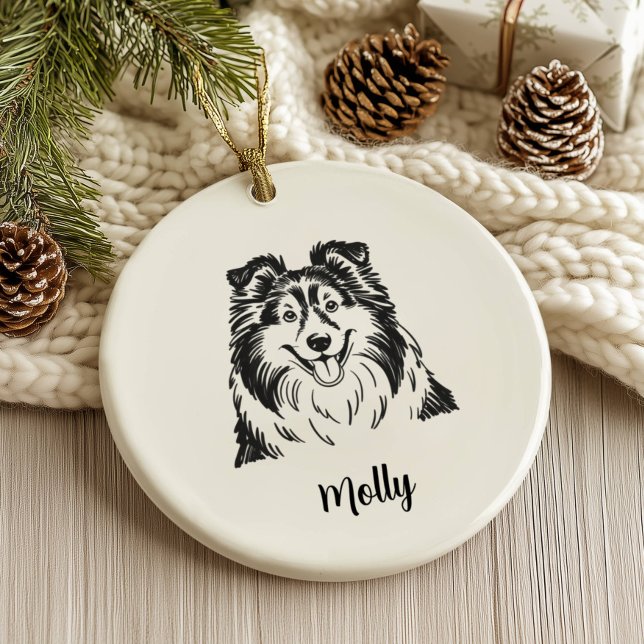 Personlig Sheltie Hund Jul Julgransprydnad Keramik (Skapare uppladdad)