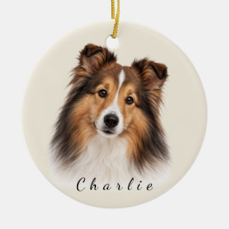 Personlig Shetland Sheepdog med anpassat namn Julgransprydnad Keramik
