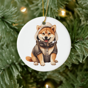 Personlig Shiba Inu Hund Julgransprydnad Keramik