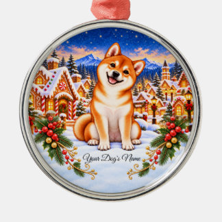 Personlig Shiba Inu-ornament, anpassat hundnamn Julgransprydnad Metall