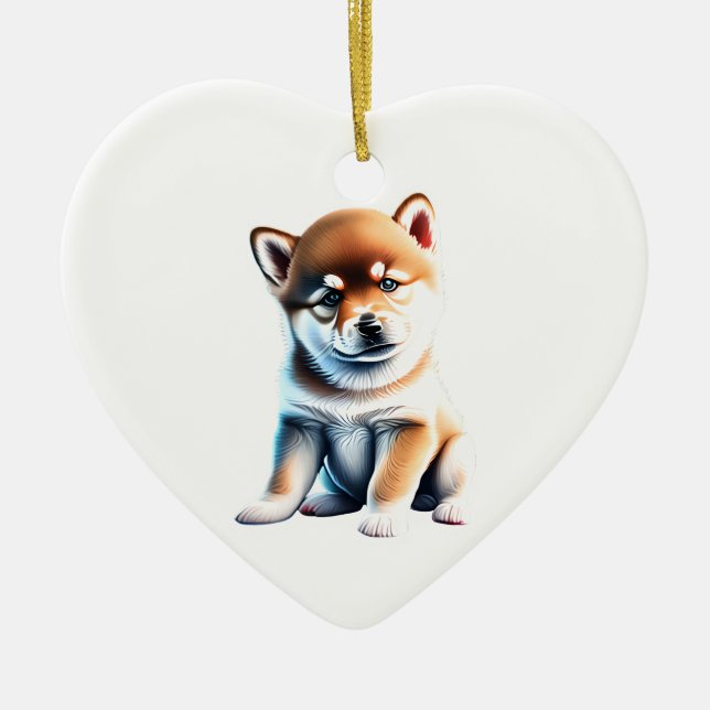 Personlig Shiba Inu Puppy Julgransprydnad Keramik (Framsidan)