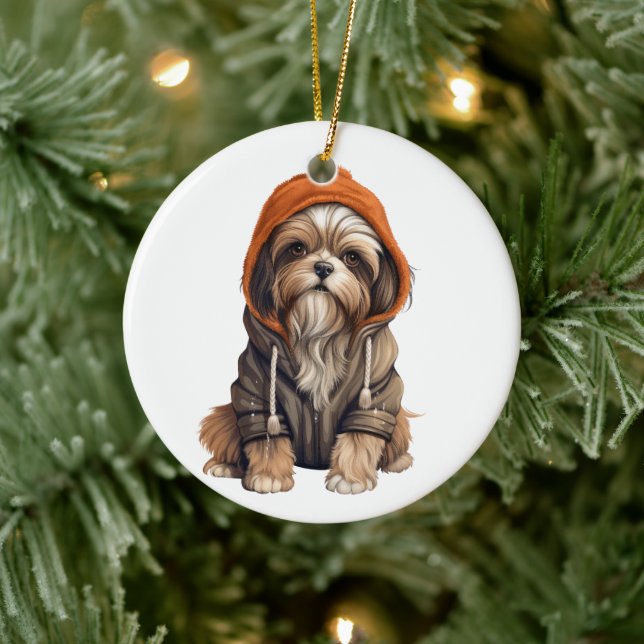 Personlig Shih Tzu Hund Art Julgransprydnad Keramik (Träd)