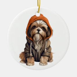 Personlig Shih Tzu Hund Art Julgransprydnad Keramik