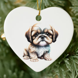Personlig Shih Tzu Puppy Julgransprydnad Keramik