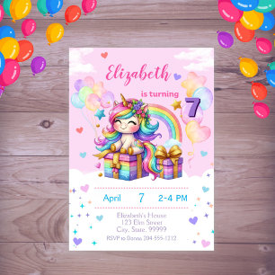Personlig Shimmer Unicorn Birthday-inbjudan Inbjudningar