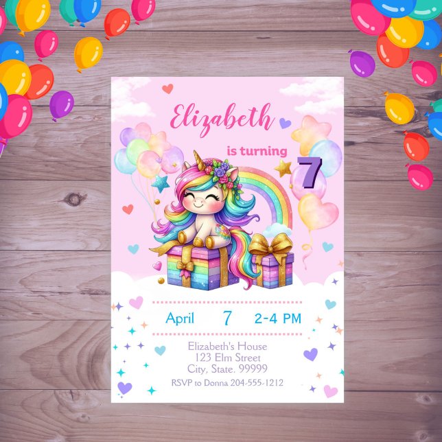Personlig Shimmer Unicorn Birthday-inbjudan Inbjudningar (Skapare uppladdad)