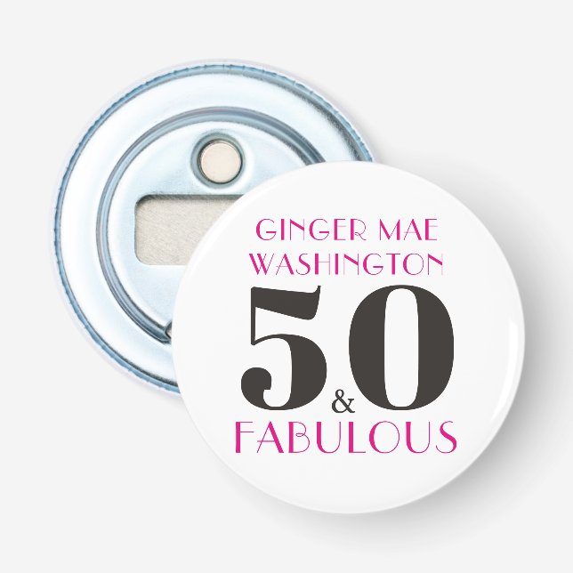 Personlig Shock rosa 50 och Fabulous Birthday Flasköppnare (Framsidan)