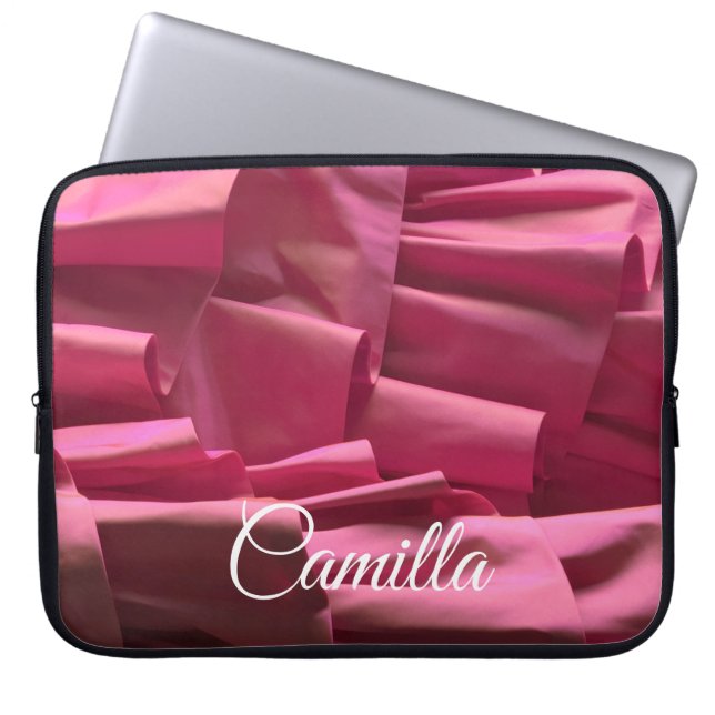 Personlig Shock rosa Ruffles Mönster Girly Namn Laptop Fodral (Framsidan)