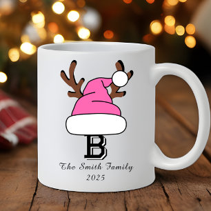 Personlig Shock rosa Santa Hat Monogram jul Kaffemugg