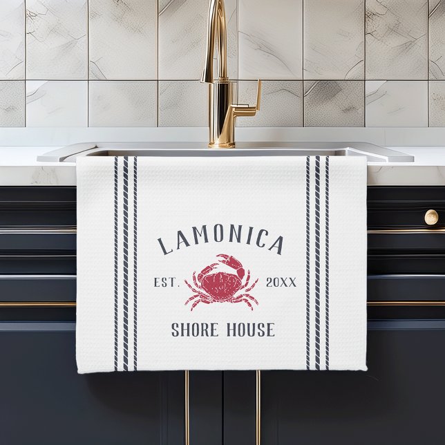 Personlig Shore House för marinkråka och rödrosens Kökshandduk (Skapare uppladdad)