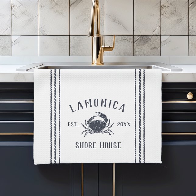 Personlig Shore House för marint och vitt Rustic C Kökshandduk (Skapare uppladdad)