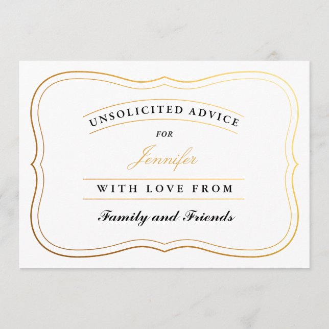 Personlig Shower Advice Cards Bride eller New mamm Rådkort (Framsida)