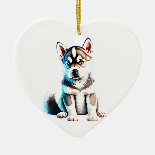 Personlig Siberian husky Puppy Julgransprydnad Keramik (Framsidan)