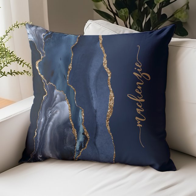Personlig signatur Navy Blue Gold Agat Kudde (Skapare uppladdad)