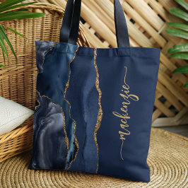 Personlig signatur Navy Blue Gold Agat Tygkasse
