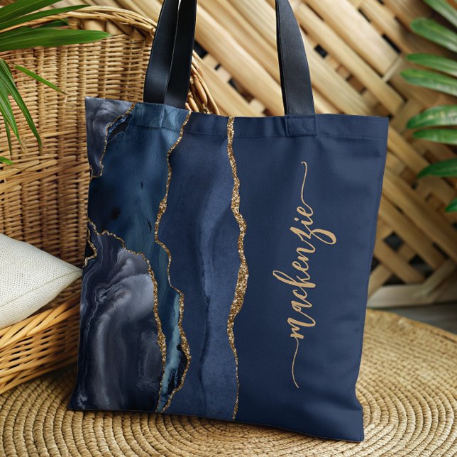 Personlig signatur Navy Blue Gold Agat Tygkasse (Skapare uppladdad)
