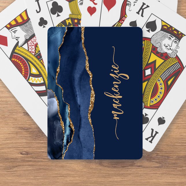 Personlig signatur Navy Blue Gold Agate Casinokort (Skapare uppladdad)