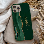 Personlig signatur smaragdgrön guldagate<br><div class="desc">Personalisera denna eleganta moderna design med ditt namn i vertikal guldliknande signatur handskrift på en smaragdgrön bakgrund med en kant av grön akvarell agate med guld falskt glitter. (För att behålla svängarna i början och slutet av namnet,  byt bara ut bokstäverna och lämna symbolerna på plats.)</div>