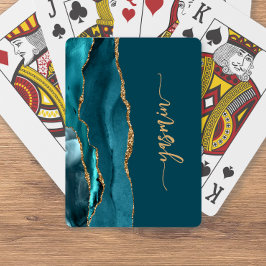Personlig signatur tealblå guldagate casinokort