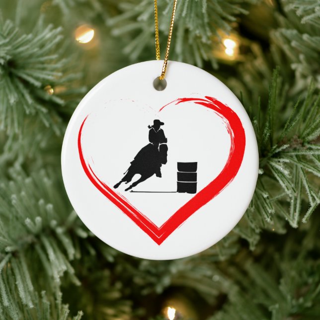 Personlig Silhouette Barrel Tävla Horse, Heart Julgransprydnad Keramik (Träd)