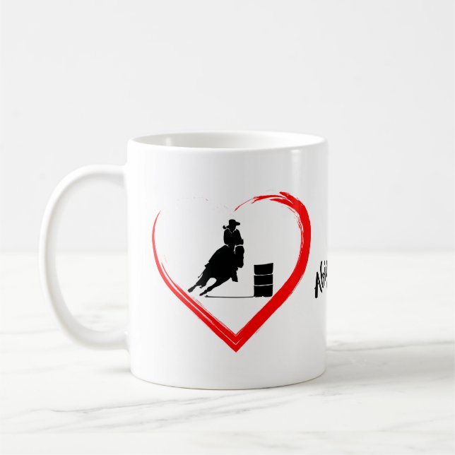 Personlig Silhouette Barrel Tävla Horse, Heart Kaffemugg (Vänster)
