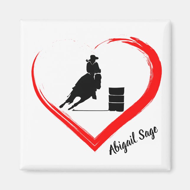 Personlig Silhouette Barrel Tävla Horse, Heart Magnet (Framsidan)