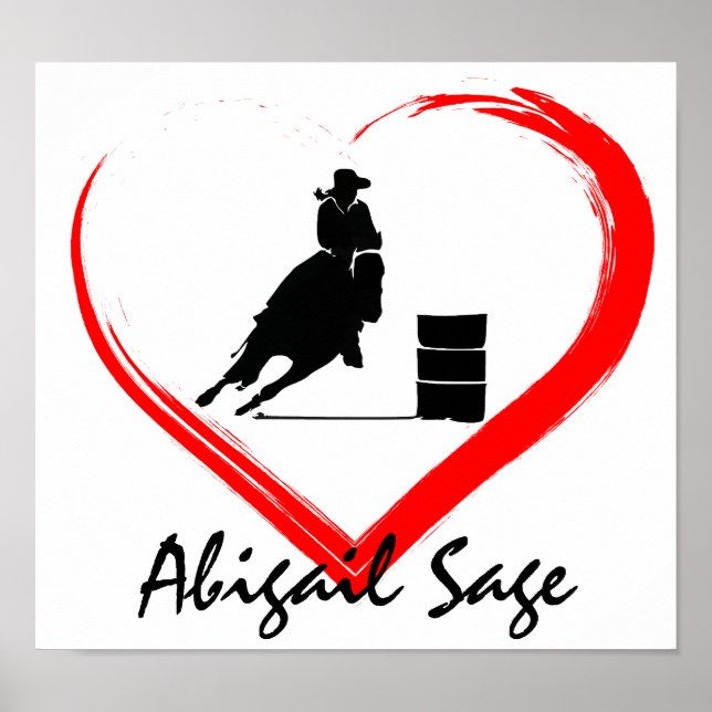 Personlig Silhouette Barrel Tävla Horse, Heart Poster (Framsidan)