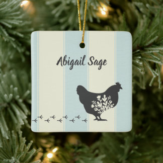 Personlig Silhouette Chicken med Flowers Farm Julgransprydnad Keramik