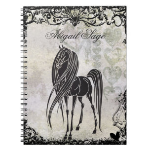 Personlig Silhouette Horse and Grungy Hearts Anteckningsbok