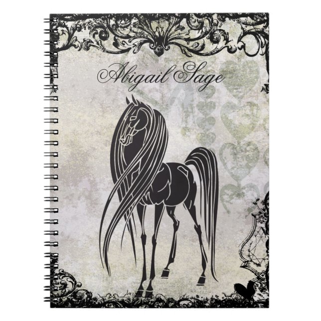 Personlig Silhouette Horse and Grungy Hearts Anteckningsbok (Framsidan)