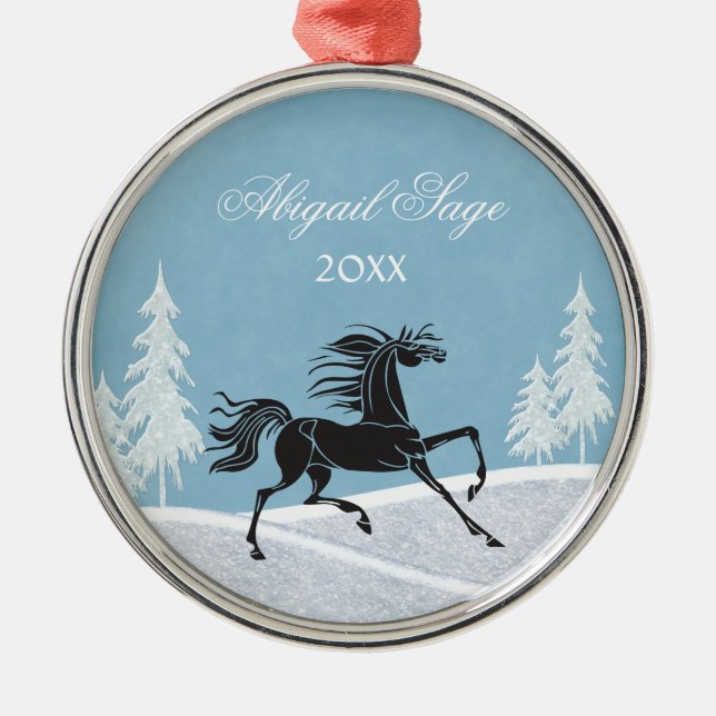Personlig Silhouette Horse och Snö Ornament (Framsidan)